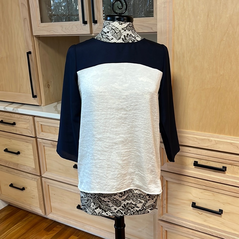 The Limited navy/cream blouse; small; 100% polyester